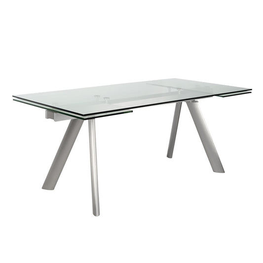 Euro Style - Delano 102inW Extension Table, Clear Tempered Glass/Brushed Stainless Steel Legs - 38801CLR-KIT veiw 2