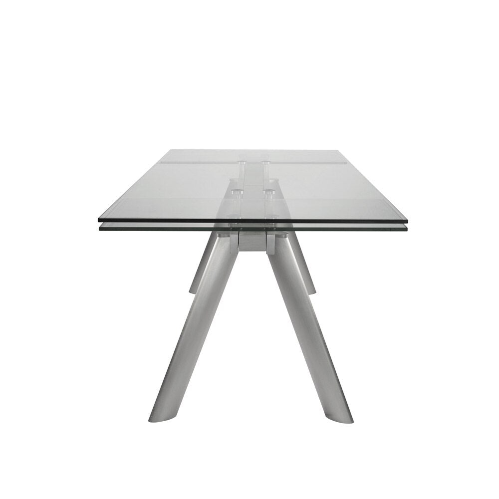Euro Style - Delano 102inW Extension Table, Clear Tempered Glass/Brushed Stainless Steel Legs - 38801CLR-KIT veiw 3