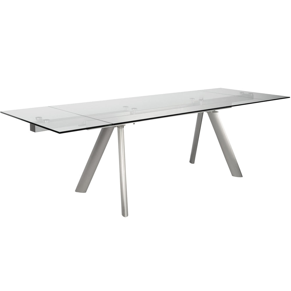 Euro Style - Delano 102inW Extension Table, Clear Tempered Glass/Brushed Stainless Steel Legs - 38801CLR-KIT veiw 5