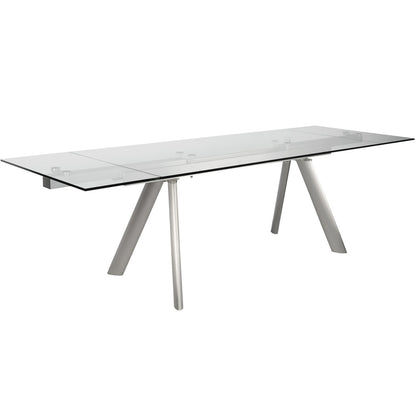 Euro Style - Delano 102inW Extension Table, Clear Tempered Glass/Brushed Stainless Steel Legs - 38801CLR-KIT veiw 5