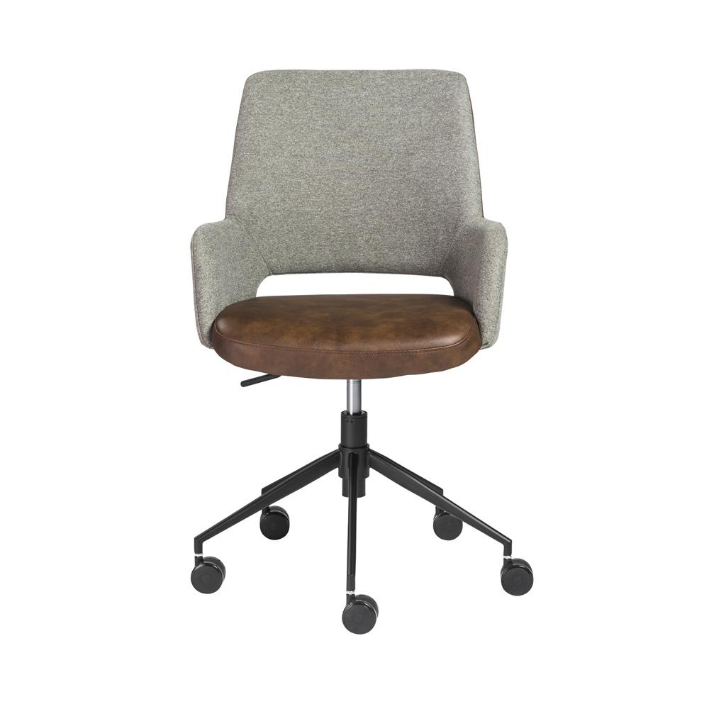 Euro Style - Desi Leatherette and Fabric Office Chair, Heather Gray and Dark Brown/Black - 30483LTBRN veiw 2