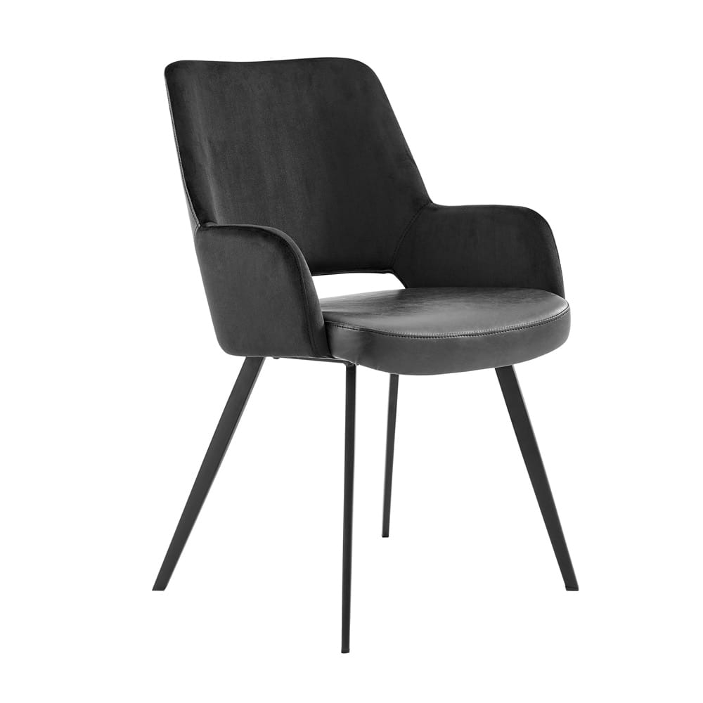 Euro Style - Desi Leatherette and Velvet Armchair, Black - 30498BLK veiw 2