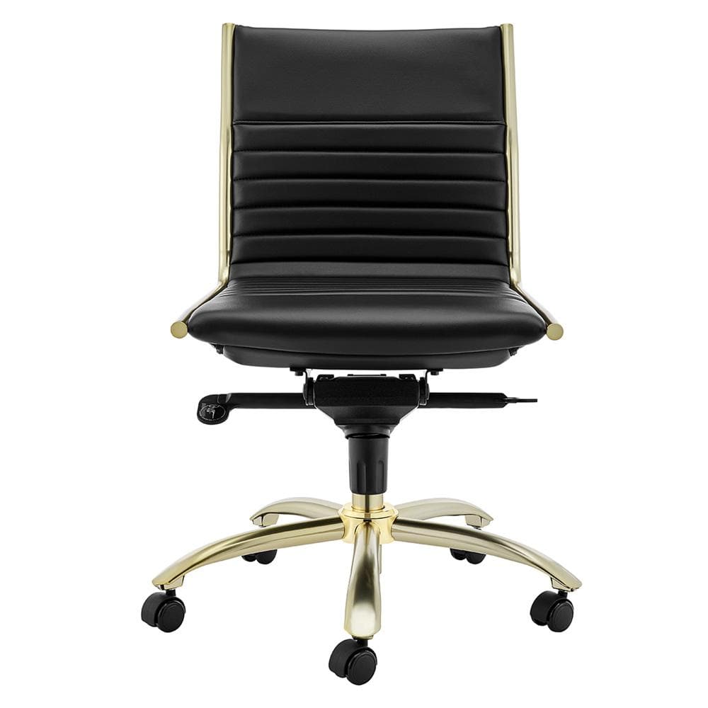 Euro Style - Dirk Armless Leathette Low Back Office Chair, Black/Matte Brushed Gold - 10676BLKMBG veiw 1