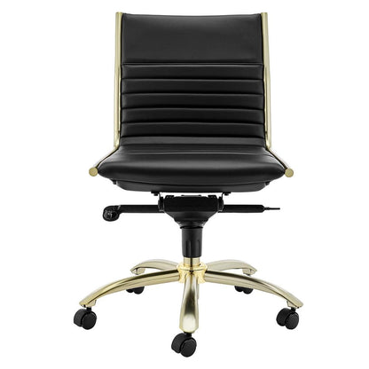 Euro Style - Dirk Armless Leathette Low Back Office Chair, Black/Matte Brushed Gold - 10676BLKMBG veiw 1