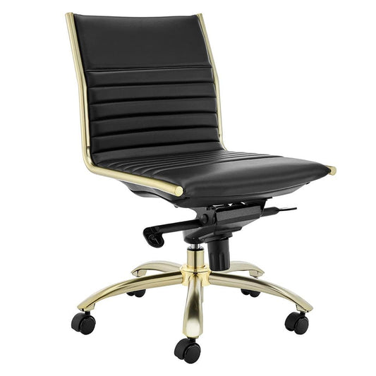 Euro Style - Dirk Armless Leathette Low Back Office Chair, Black/Matte Brushed Gold - 10676BLKMBG veiw 2
