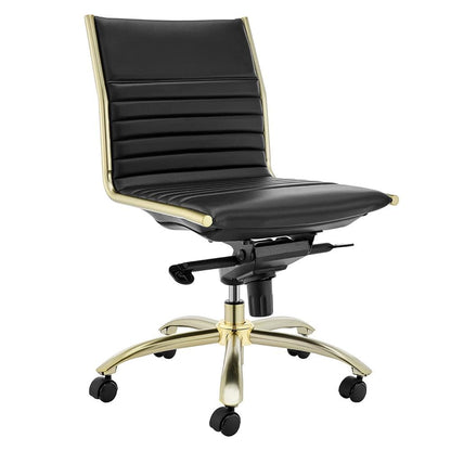 Euro Style - Dirk Armless Leathette Low Back Office Chair, Black/Matte Brushed Gold - 10676BLKMBG veiw 3
