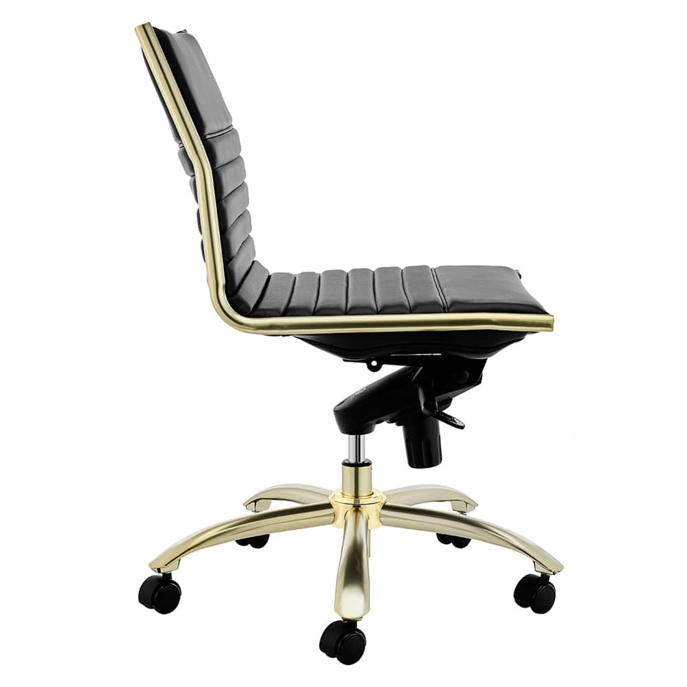 Euro Style - Dirk Armless Leathette Low Back Office Chair, Black/Matte Brushed Gold - 10676BLKMBG veiw 4