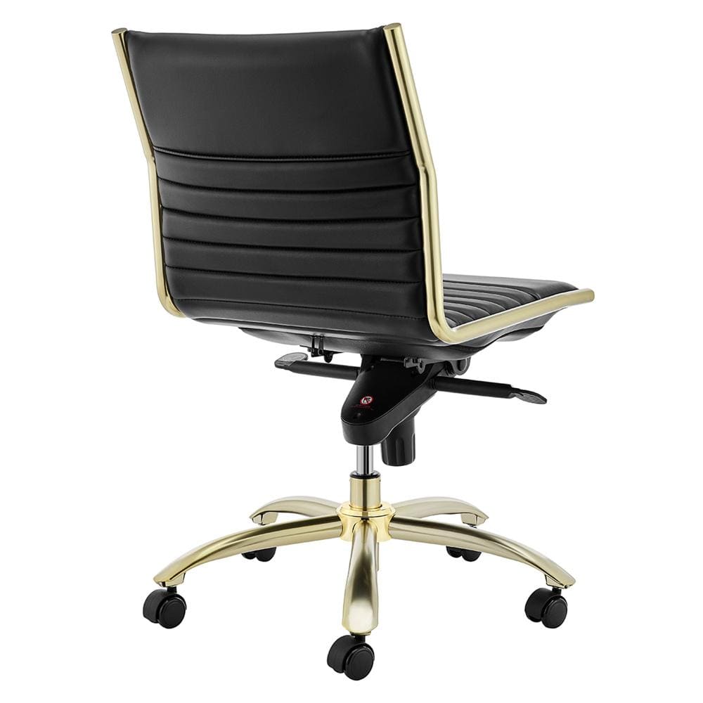 Euro Style - Dirk Armless Leathette Low Back Office Chair, Black/Matte Brushed Gold - 10676BLKMBG veiw 5