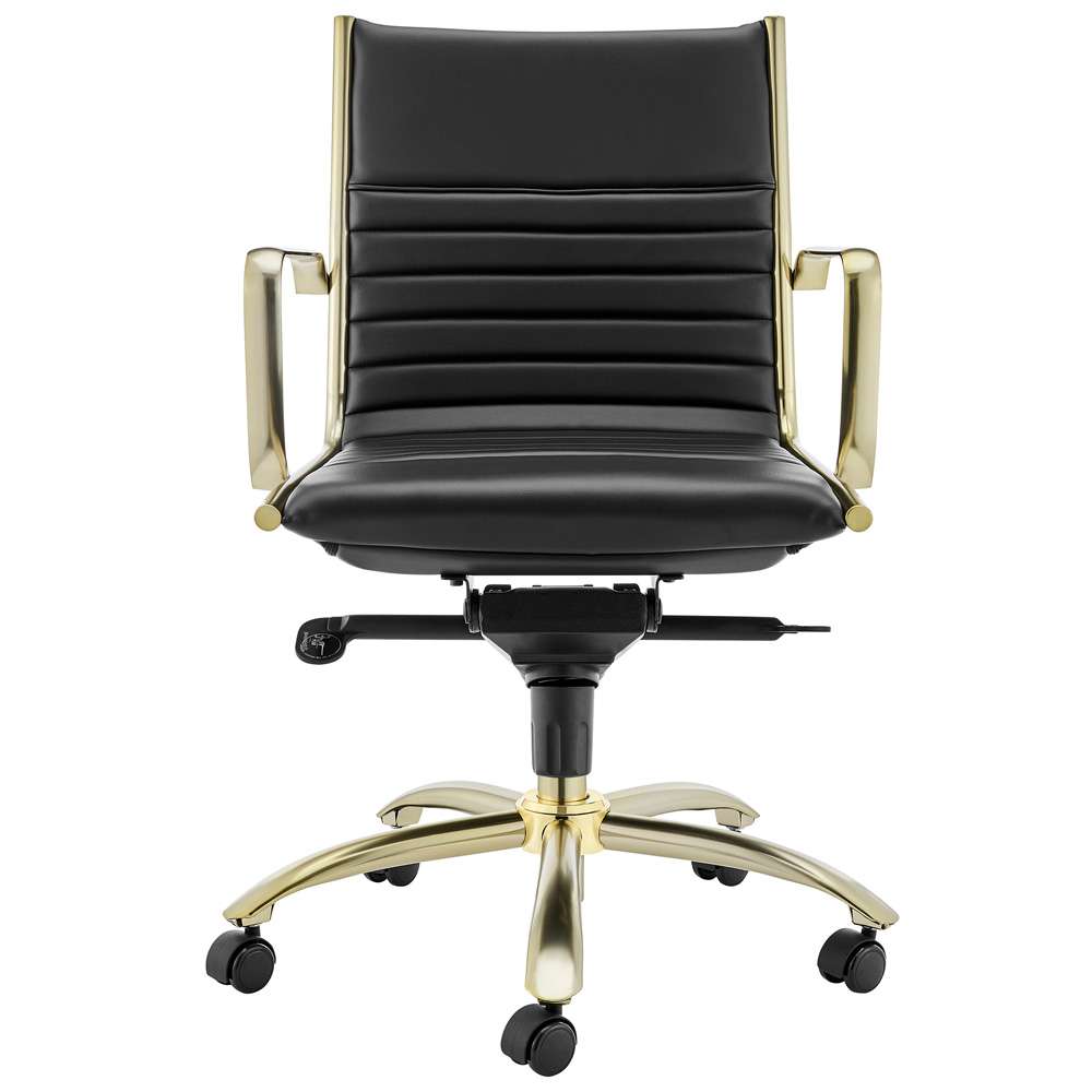 Euro Style - Dirk Low Back Office Chair in Black with Matte Brushed Gold Base - 10674BLKMBG veiw 1
