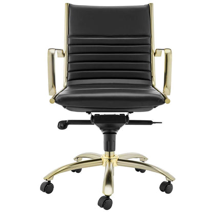 Euro Style - Dirk Low Back Office Chair in Black with Matte Brushed Gold Base - 10674BLKMBG veiw 1