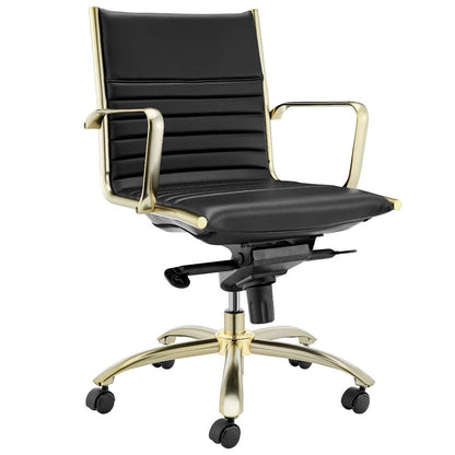 Euro Style - Dirk Low Back Office Chair in Black with Matte Brushed Gold Base - 10674BLKMBG veiw 2