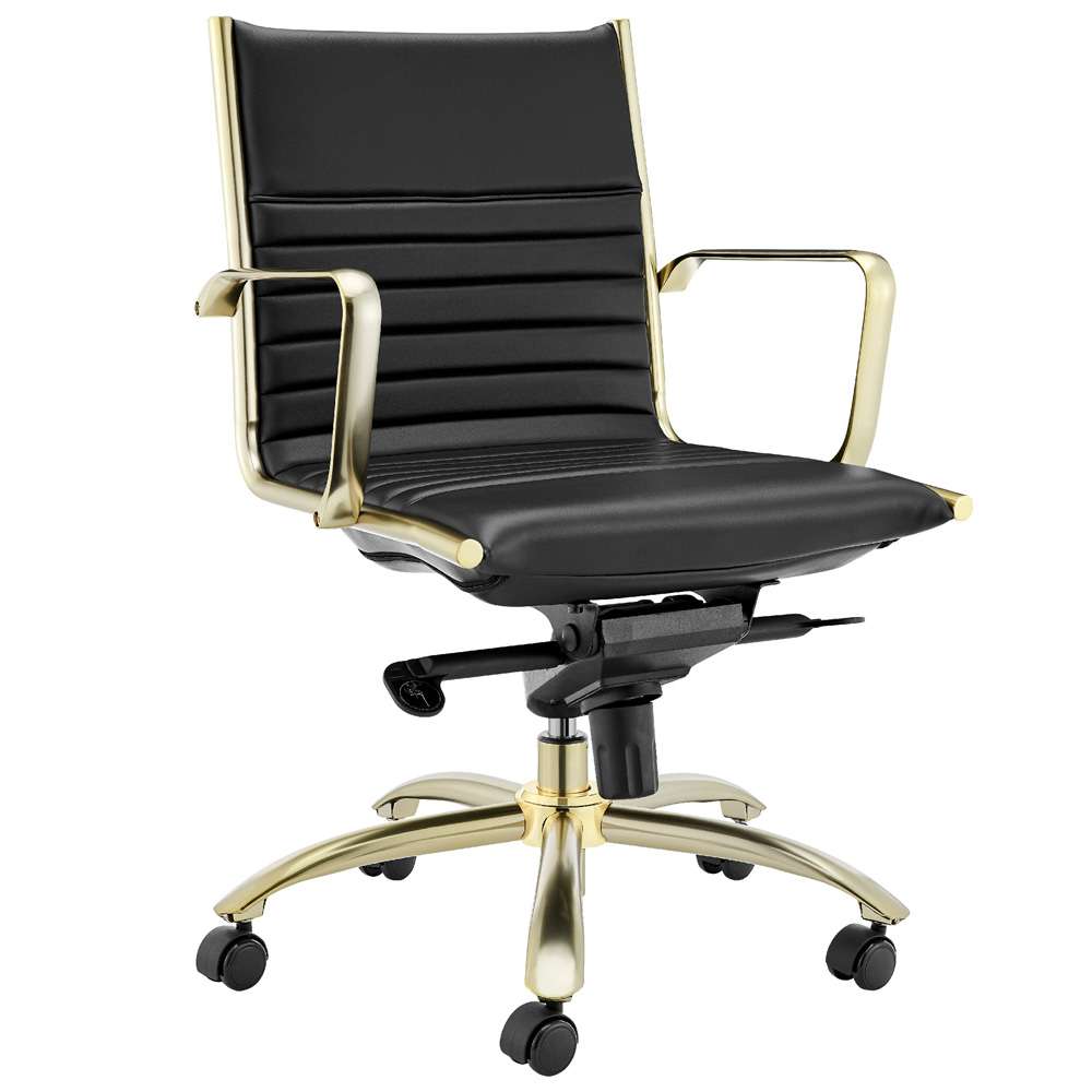 Euro Style - Dirk Low Back Office Chair in Black with Matte Brushed Gold Base - 10674BLKMBG veiw 3