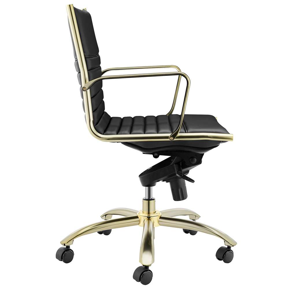 Euro Style - Dirk Low Back Office Chair in Black with Matte Brushed Gold Base - 10674BLKMBG veiw 4