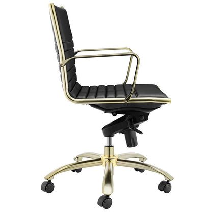 Euro Style - Dirk Low Back Office Chair in Black with Matte Brushed Gold Base - 10674BLKMBG veiw 4