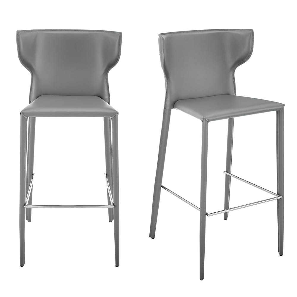 Euro Style - Divinia Regenerated Leather Bar Stool, Gray - Set of 2 - 38974-GRY veiw 1