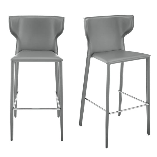 Euro Style - Divinia Regenerated Leather Bar Stool, Gray - Set of 2 - 38974-GRY veiw 1