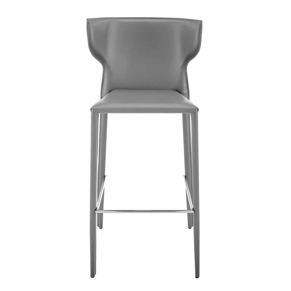 Euro Style - Divinia Regenerated Leather Bar Stool, Gray - Set of 2 - 38974-GRY veiw 2