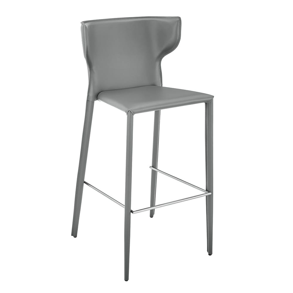 Euro Style - Divinia Regenerated Leather Bar Stool, Gray - Set of 2 - 38974-GRY veiw 3