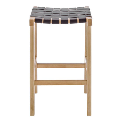 Euro Style - Evangeline Backless Counter Stool, Natural Beech/Brown Woven PU Seat - 39188-NAT veiw 1