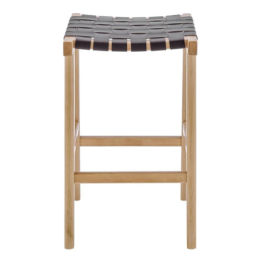 Euro Style - Evangeline Backless Counter Stool, Natural Beech/Brown Woven PU Seat - 39188-NAT veiw 1