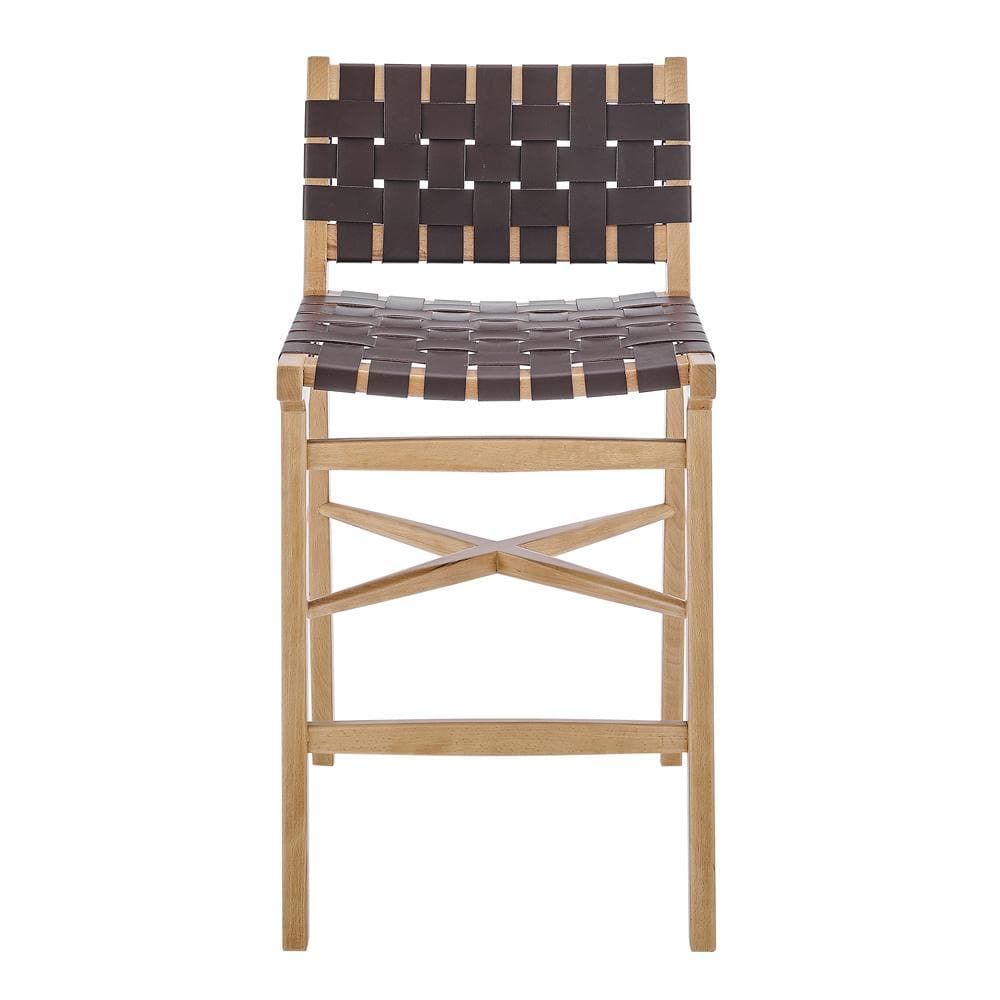 Euro Style - Evangeline Counter Stool, Natural Beech/Brown Woven PU Seat & Back - 39186-NAT veiw 1