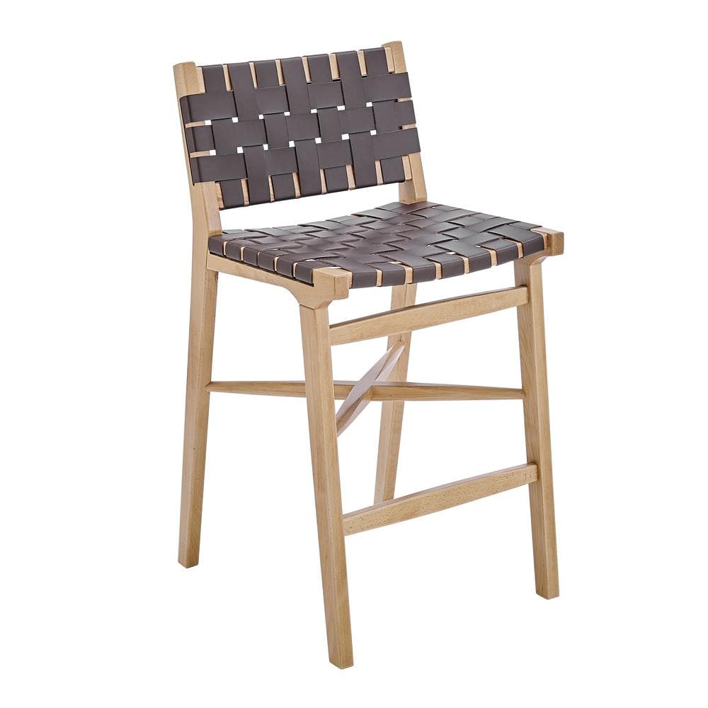 Euro Style - Evangeline Counter Stool, Natural Beech/Brown Woven PU Seat & Back - 39186-NAT veiw 2