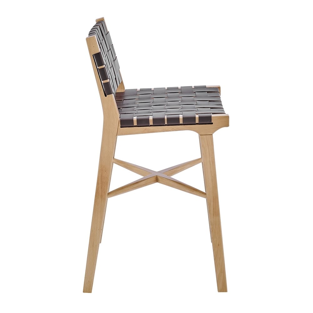 Euro Style - Evangeline Counter Stool, Natural Beech/Brown Woven PU Seat & Back - 39186-NAT veiw 3