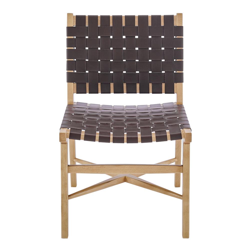 Euro Style - Evangeline Regenerated Leather Side Chair, Brown/Natural Beech - 39184-NAT veiw 1