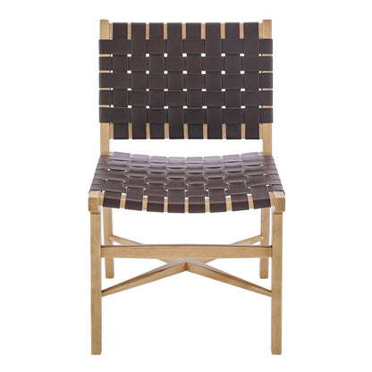 Euro Style - Evangeline Regenerated Leather Side Chair, Brown/Natural Beech - 39184-NAT veiw 1