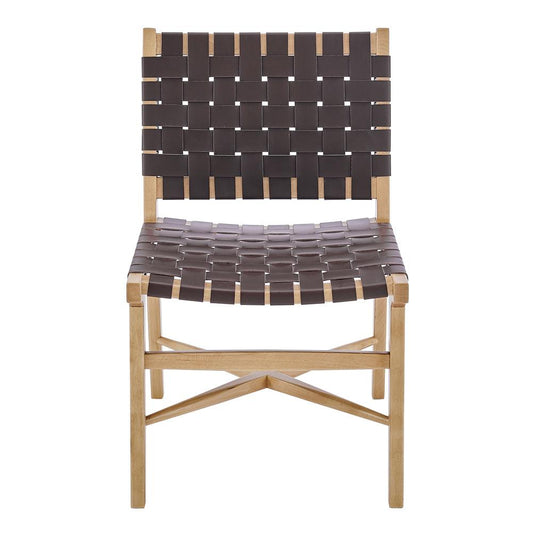 Euro Style - Evangeline Regenerated Leather Side Chair, Brown/Natural Beech - 39184-NAT veiw 1