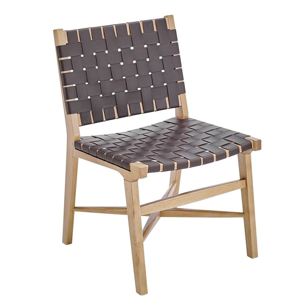 Euro Style - Evangeline Regenerated Leather Side Chair, Brown/Natural Beech - 39184-NAT veiw 2