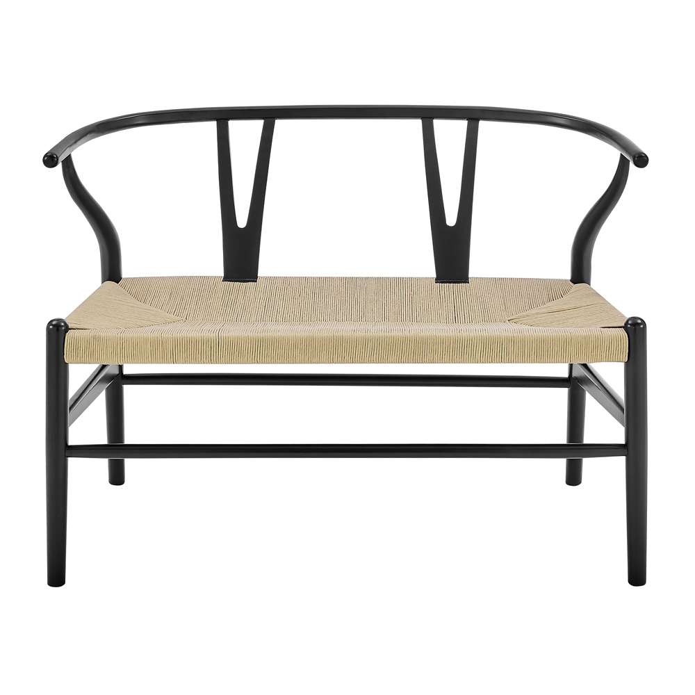Euro Style - Evelina Loveseat Black Stained Frame and Natural Rush Seat - 39192-BLK veiw 1