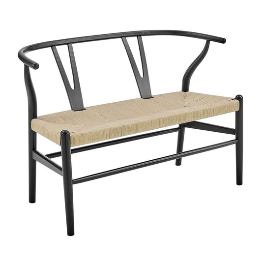 Euro Style - Evelina Loveseat Black Stained Frame and Natural Rush Seat - 39192-BLK veiw 2