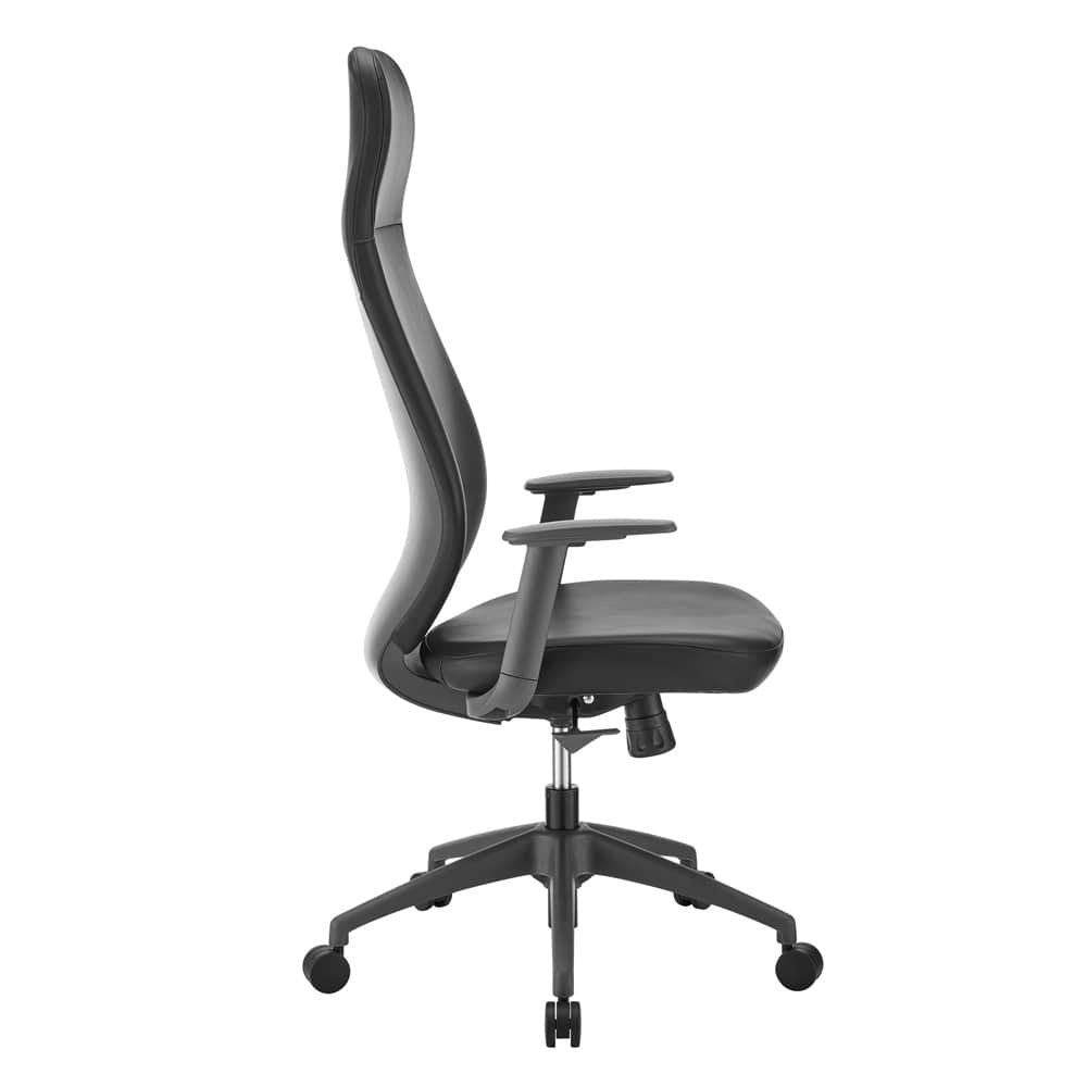 Euro Style - Filip High Back Office Chair in Black Leatherette with Plastic Grey Back Support - 73001-BLK veiw 3