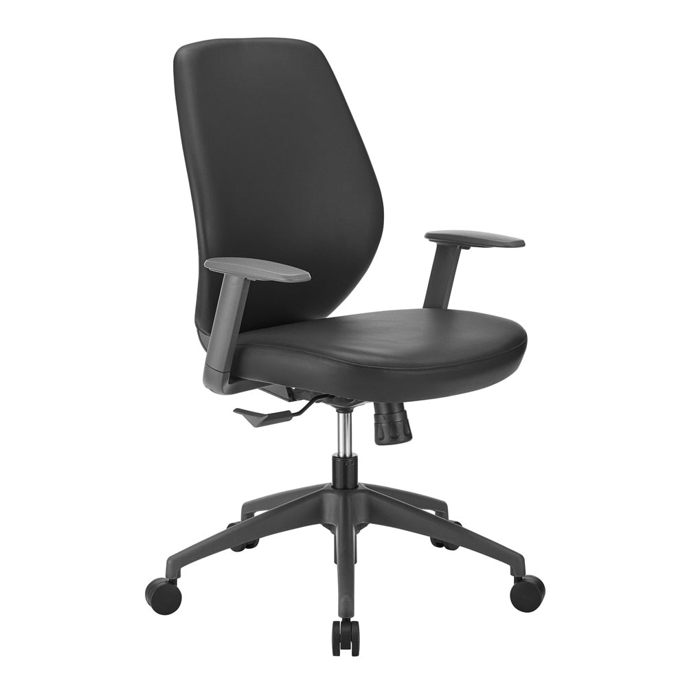 Euro Style - Filip Low Back Office Chair in Black Leatherette with Plastic Gray Back Support - 73002-BLK veiw 2