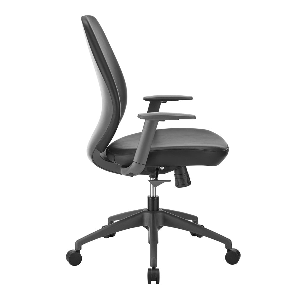 Euro Style - Filip Low Back Office Chair in Black Leatherette with Plastic Gray Back Support - 73002-BLK veiw 3