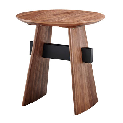 Euro Style - Folke 20inW Round Side Table, Walnut with Matte Black Cross Bar - 19734-WAL veiw 3