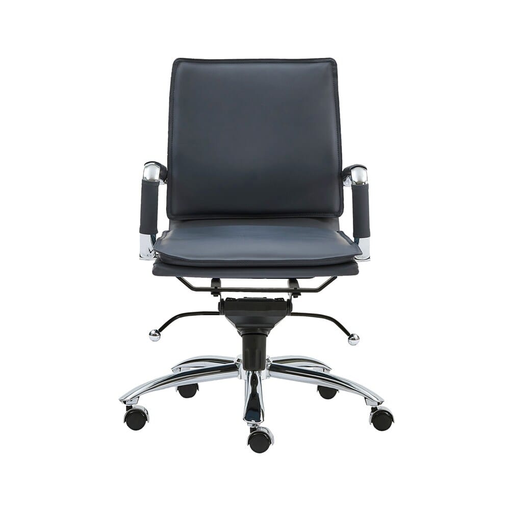 Euro Style - Gunar Pro Leatherette Low Back Office Chair, Blue/Chrome - 50012-BLU view 1
