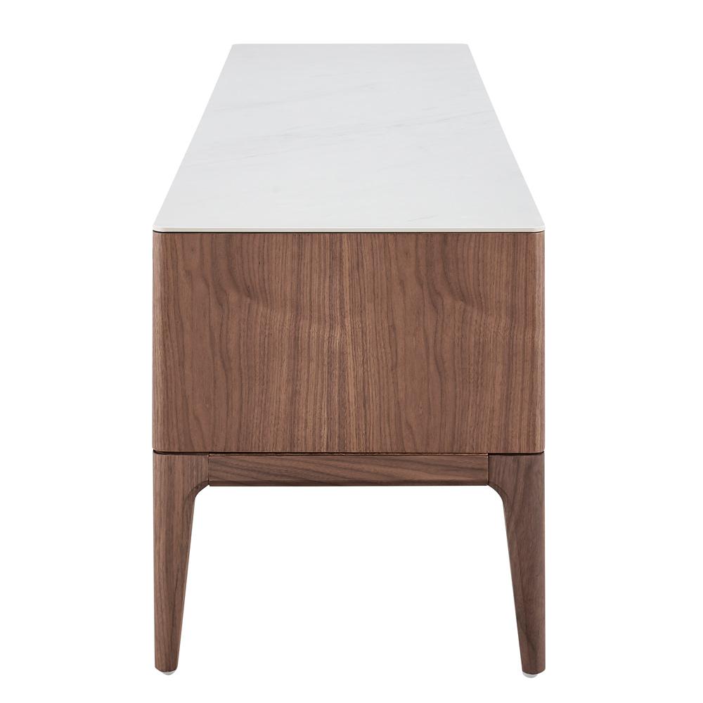 Euro Style - Haldis 71inW 2-Drawer Media Stand, White Ceramic Glass/Walnut - 39044-WHT veiw 4
