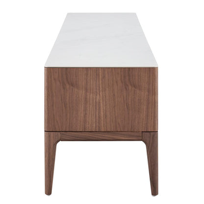 Euro Style - Haldis 71inW 2-Drawer Media Stand, White Ceramic Glass/Walnut - 39044-WHT veiw 4