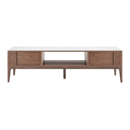 Euro Style - Haldis 71inW 2-Drawer Media Stand, White Ceramic Glass/Walnut - 39044-WHT veiw 5