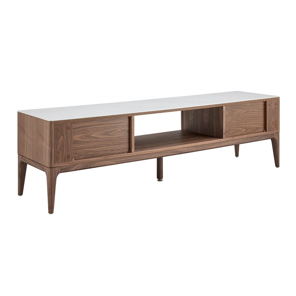 Euro Style - Haldis 71inW 2-Drawer Media Stand, White Ceramic Glass/Walnut - 39044-WHT veiw 6