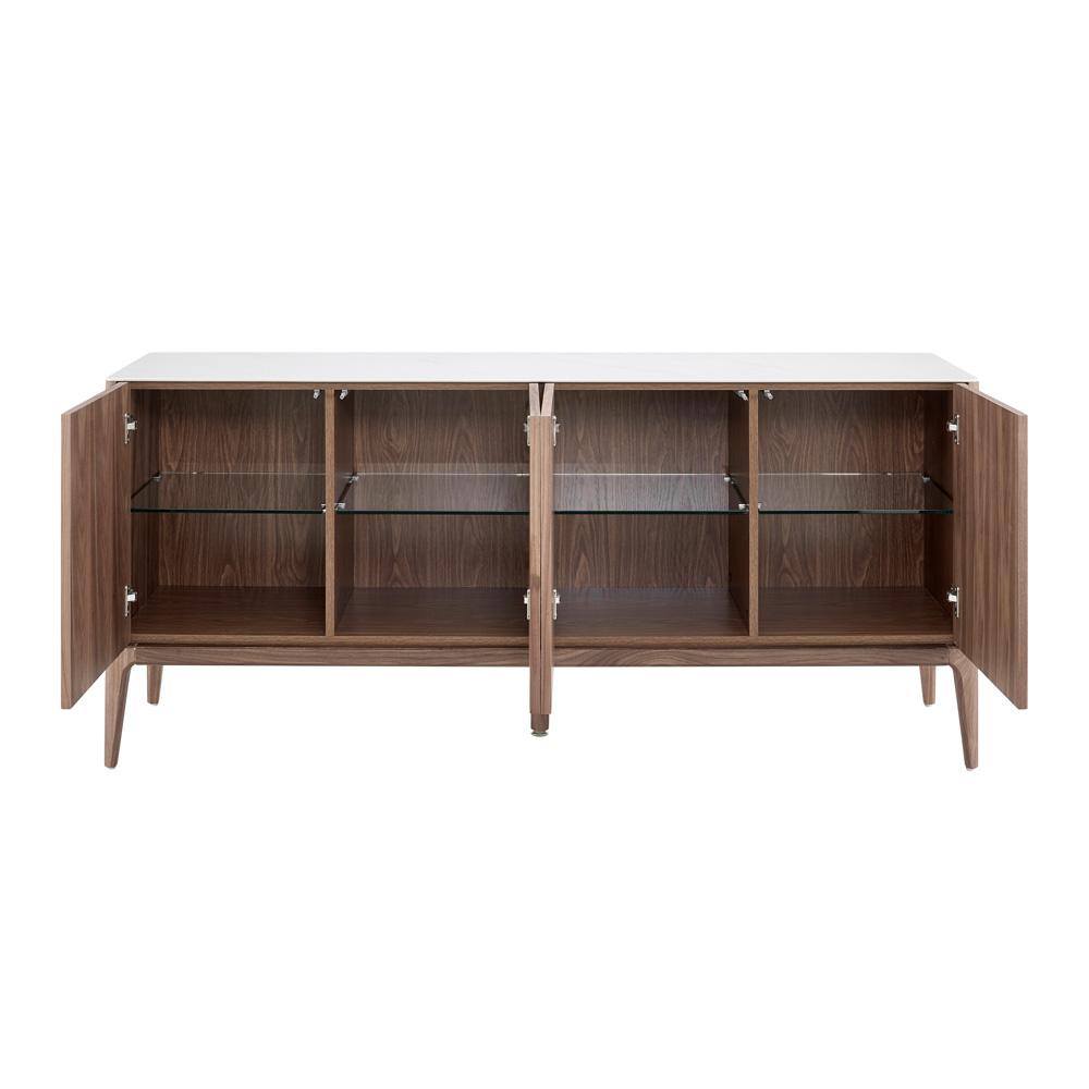 Euro Style - Haldis 71inW Sideboard, White Ceramic Glass/Walnut - 39042-WHT veiw 2
