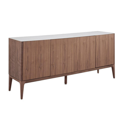 Euro Style - Haldis 71inW Sideboard, White Ceramic Glass/Walnut - 39042-WHT veiw 3