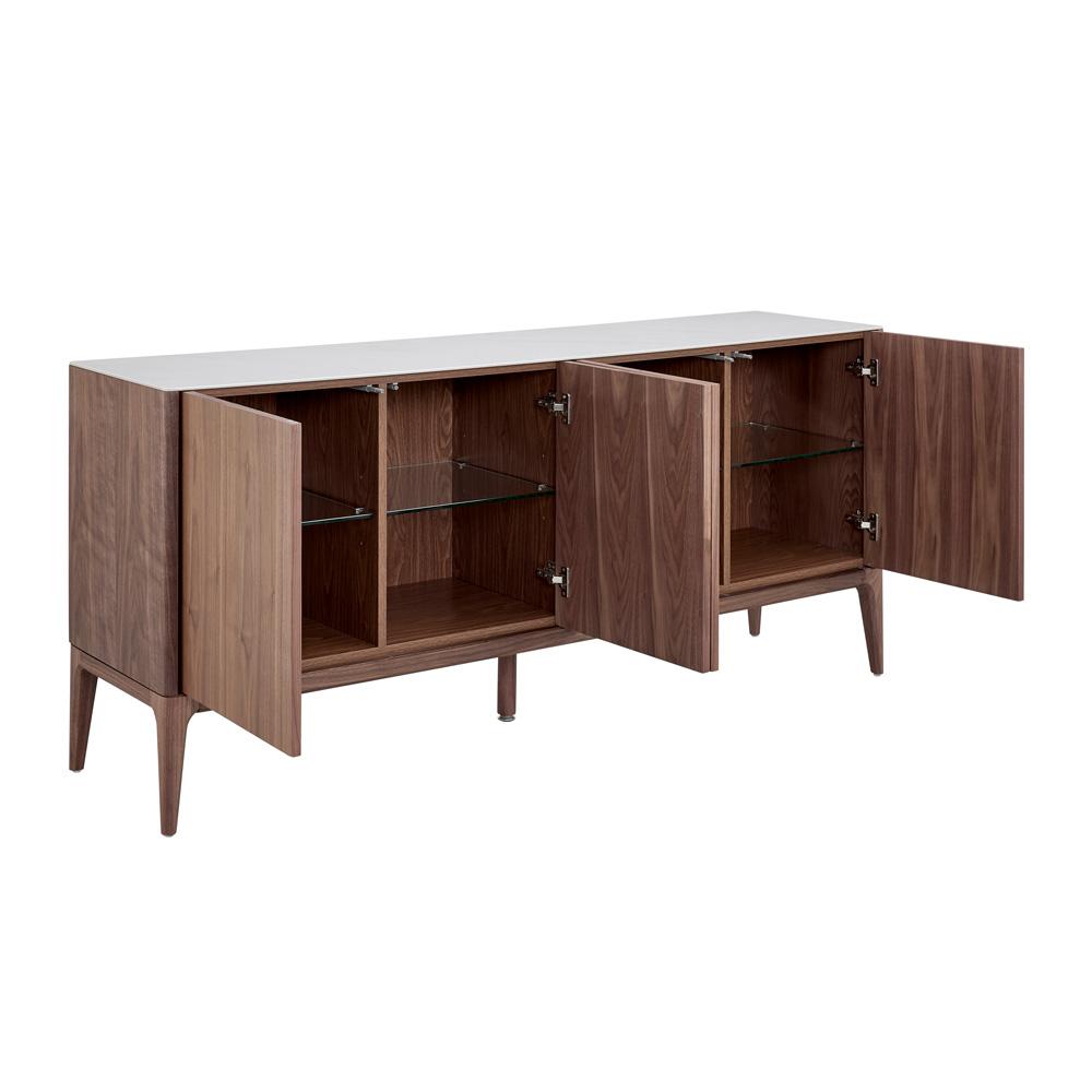 Euro Style - Haldis 71inW Sideboard, White Ceramic Glass/Walnut - 39042-WHT veiw 4