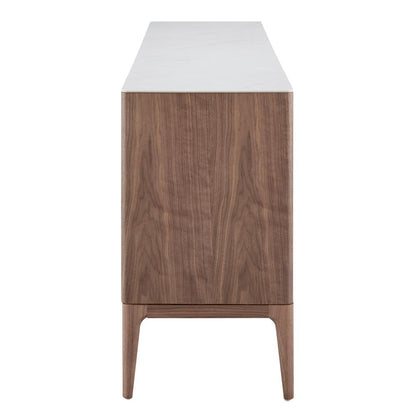 Euro Style - Haldis 71inW Sideboard, White Ceramic Glass/Walnut - 39042-WHT veiw 5