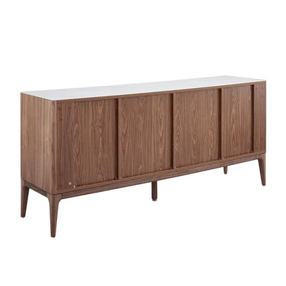 Euro Style - Haldis 71inW Sideboard, White Ceramic Glass/Walnut - 39042-WHT veiw 7