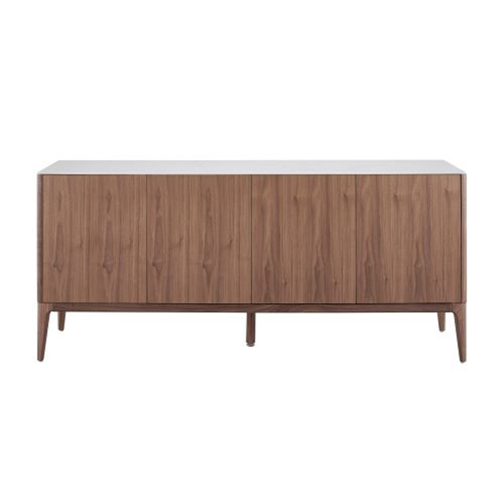 Euro Style - Haldis 71inW Sideboard, White Ceramic Glass/Walnut - 39042-WHT view 1
