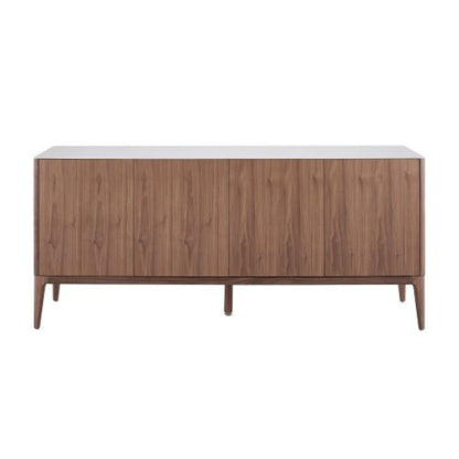 Euro Style - Haldis 71inW Sideboard, White Ceramic Glass/Walnut - 39042-WHT view 1