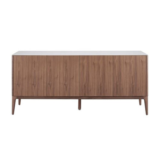 Euro Style - Haldis 71inW Sideboard, White Ceramic Glass/Walnut - 39042-WHT view 1